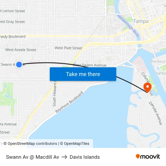 Swann Av @ Macdill Av to Davis Islands map