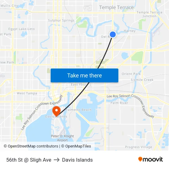 56th St @ Sligh Ave to Davis Islands map