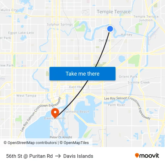 56th St @ Puritan Rd to Davis Islands map