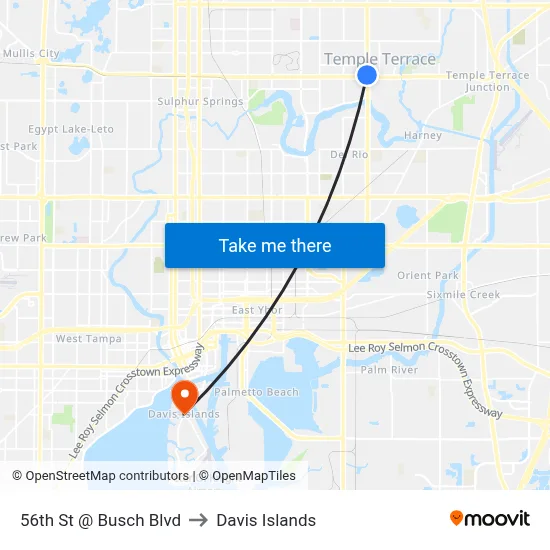 56th St @ Busch Blvd to Davis Islands map