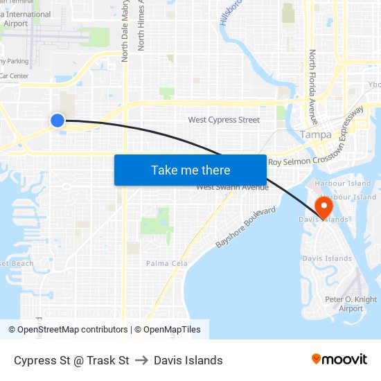 Cypress St @ Trask St to Davis Islands map