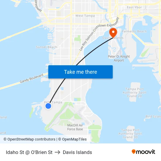 Idaho St @ O'Brien St to Davis Islands map
