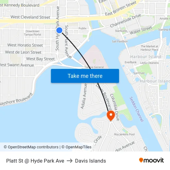 Platt St @ Hyde Park Ave to Davis Islands map