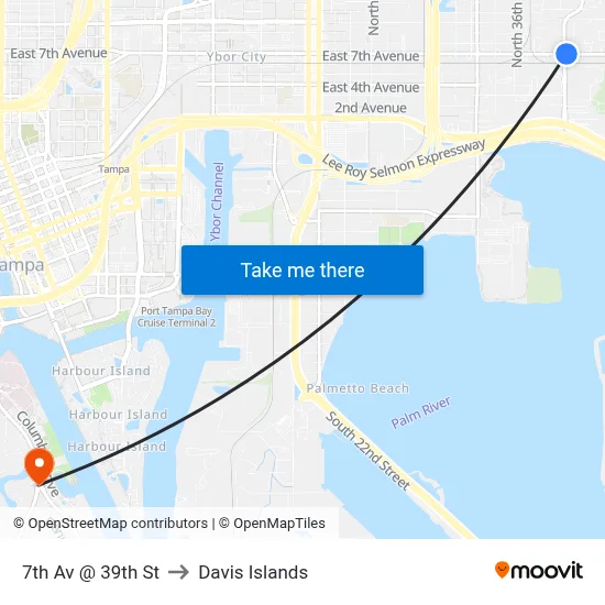 7th Av @ 39th St to Davis Islands map