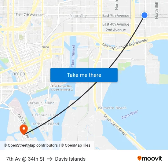 7th Av @ 34th St to Davis Islands map