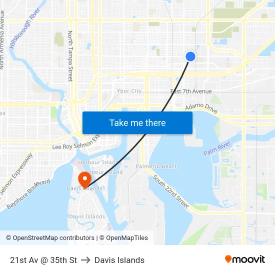 21st Av @ 35th St to Davis Islands map