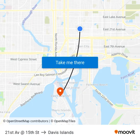 21st Av @ 15th St to Davis Islands map