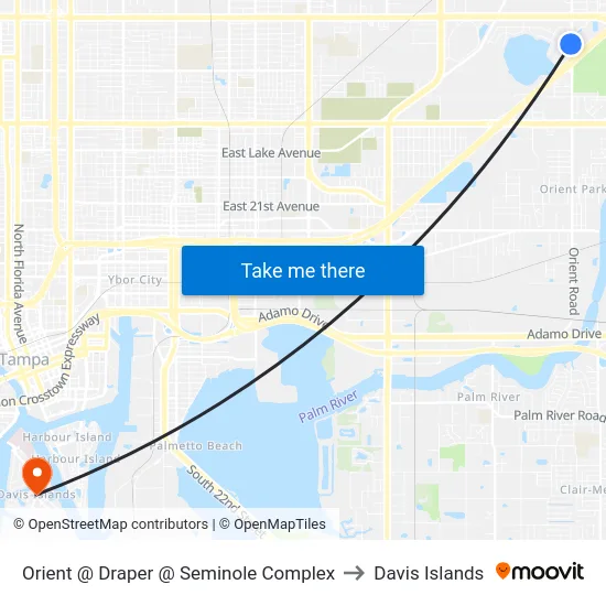 Orient @ Draper  @ Seminole Complex to Davis Islands map
