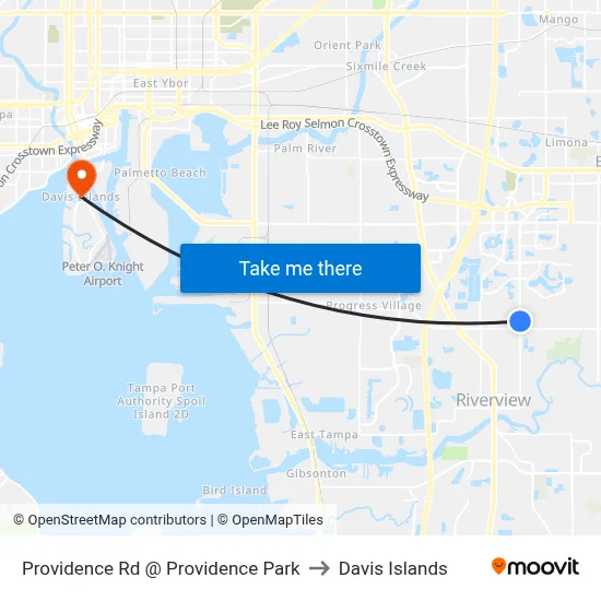 Providence Rd @ Providence Park to Davis Islands map