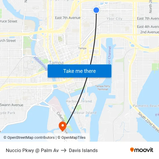 Nuccio Pkwy @ Palm Av to Davis Islands map