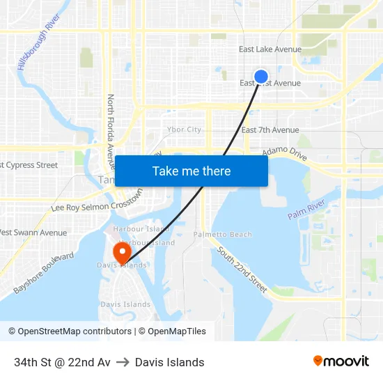 34th St @ 22nd Av to Davis Islands map