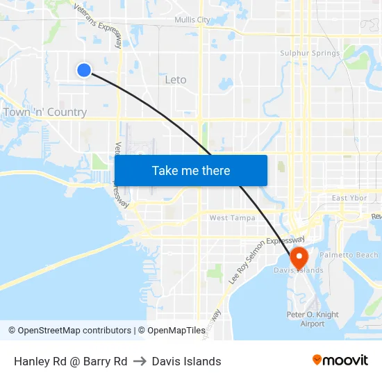 Hanley Rd @ Barry Rd to Davis Islands map