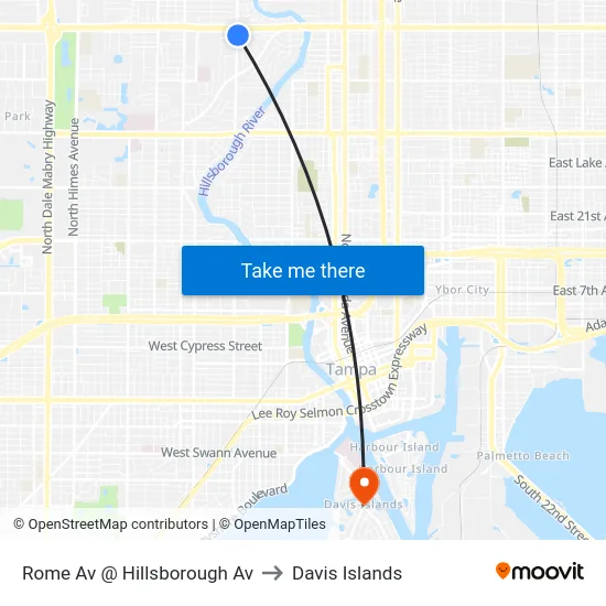 Rome Av @ Hillsborough Av to Davis Islands map