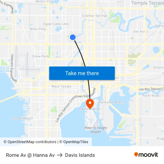 Rome Av @ Hanna Av to Davis Islands map