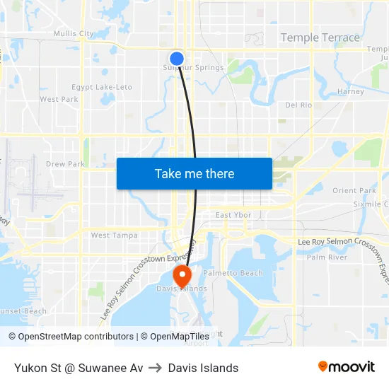 Yukon St @ Suwanee Av to Davis Islands map