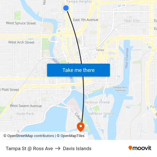 Tampa St @ Ross Ave to Davis Islands map