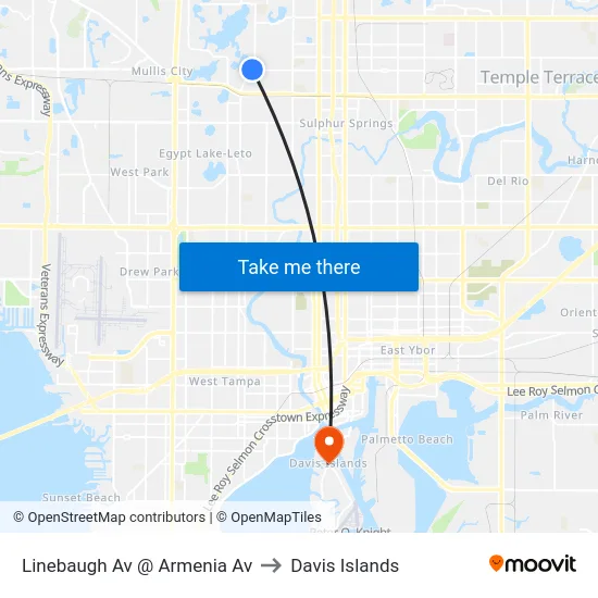 Linebaugh Av @ Armenia Av to Davis Islands map