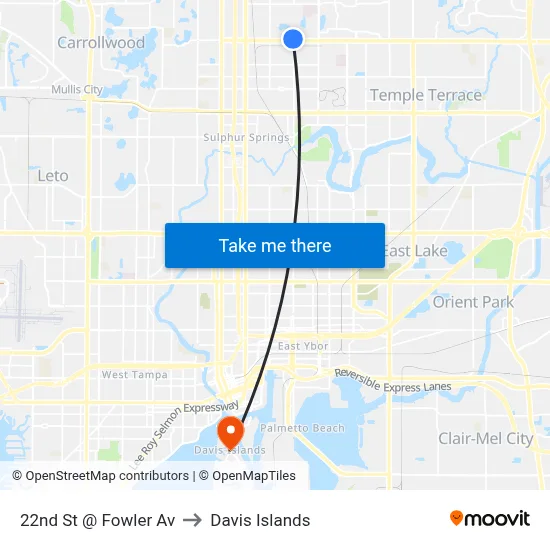 22nd St @ Fowler Av to Davis Islands map