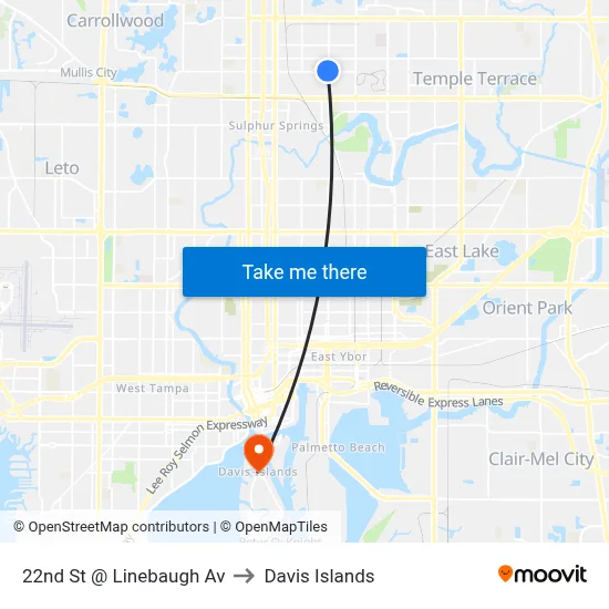 22nd St @ Linebaugh Av to Davis Islands map