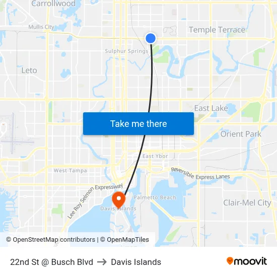 22nd St @ Busch Blvd to Davis Islands map