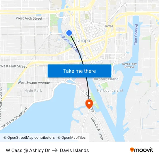 W Cass @ Ashley Dr to Davis Islands map