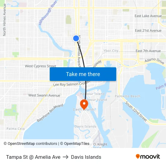 Tampa St @ Amelia Ave to Davis Islands map