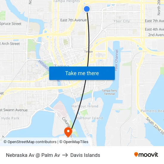 Nebraska Av @ Palm Av to Davis Islands map