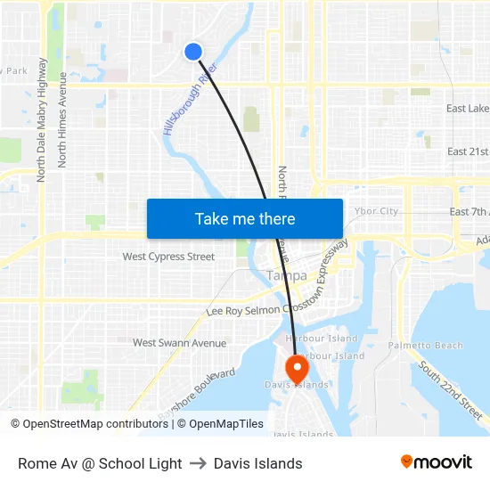 Rome Av @ School Light to Davis Islands map