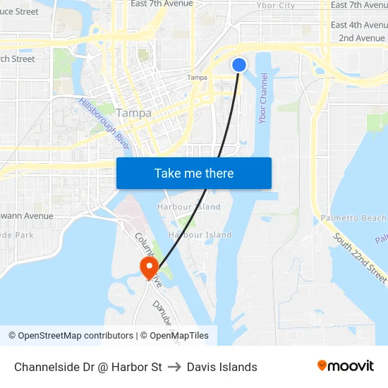 Channelside Dr @ Harbor St to Davis Islands map