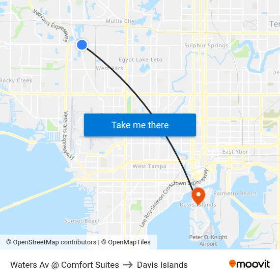 Waters Av @ Comfort Suites to Davis Islands map