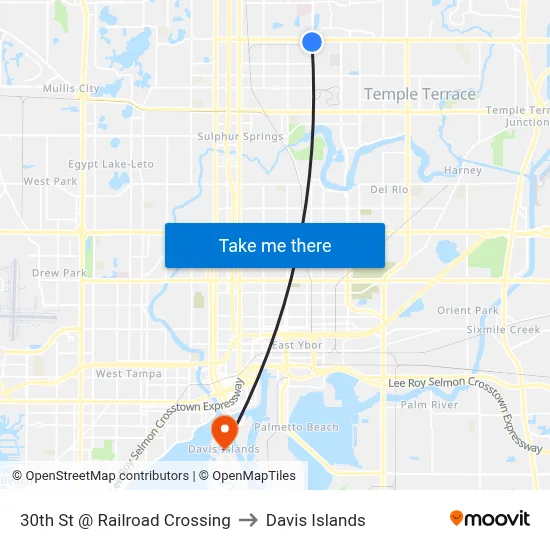 30th St @ Railroad Crossing to Davis Islands map