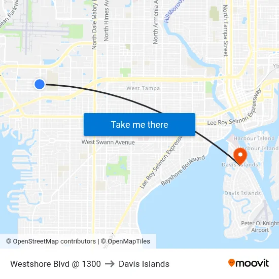 Westshore Blvd @ 1300 to Davis Islands map
