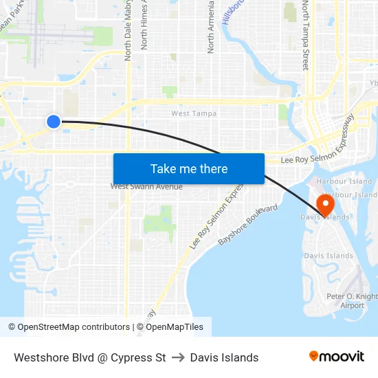 Westshore Blvd @ Cypress St to Davis Islands map