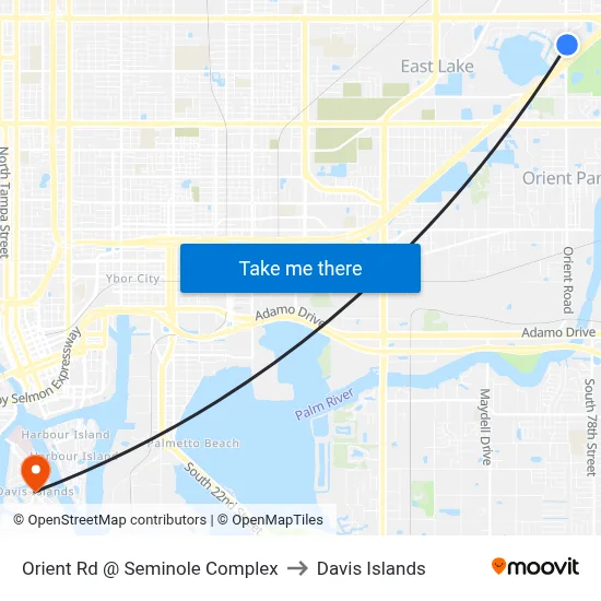 Orient Rd @ Seminole Complex to Davis Islands map