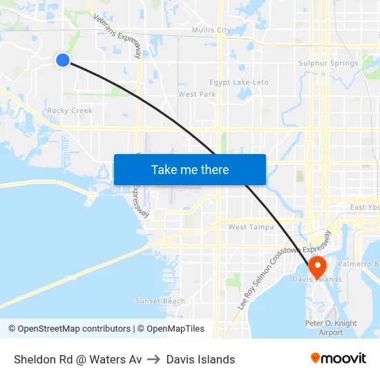 Sheldon Rd @ Waters Av to Davis Islands map
