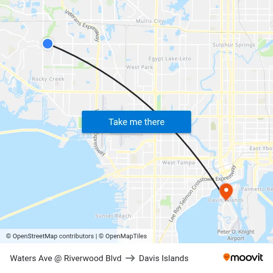 Waters Ave @ Riverwood Blvd to Davis Islands map