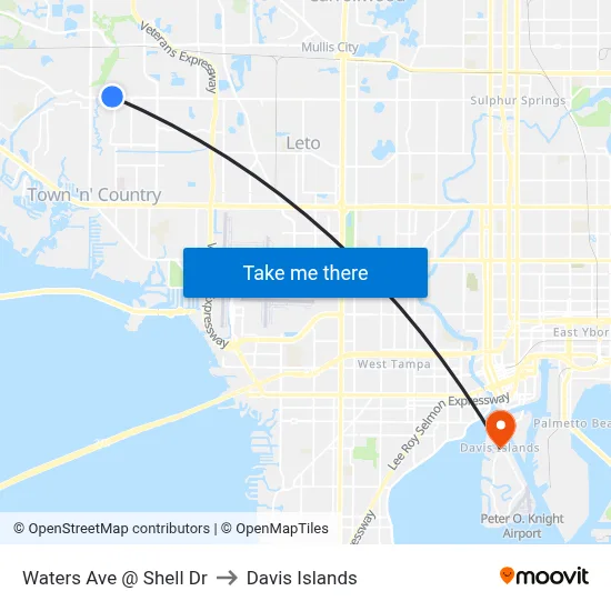 Waters Ave @ Shell Dr to Davis Islands map