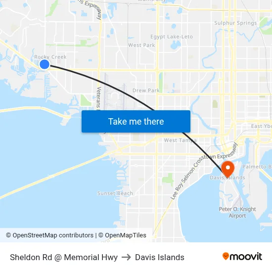 Sheldon Rd @ Memorial Hwy to Davis Islands map