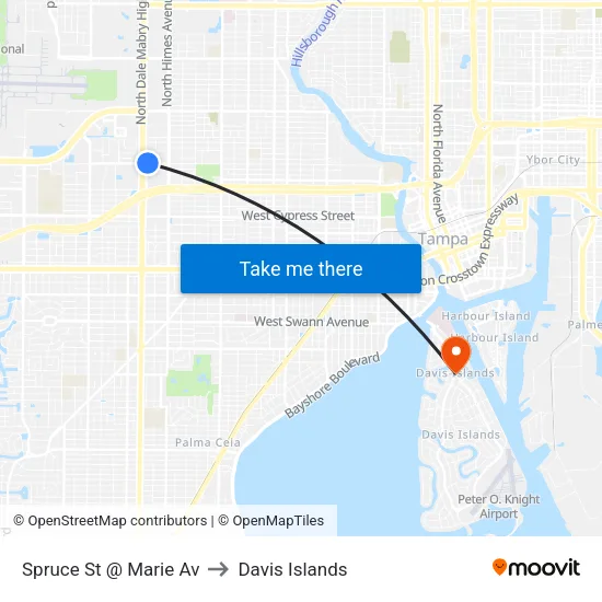 Spruce St @ Marie Av to Davis Islands map
