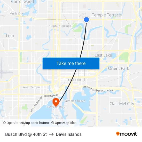 Busch Blvd @ 40th St to Davis Islands map