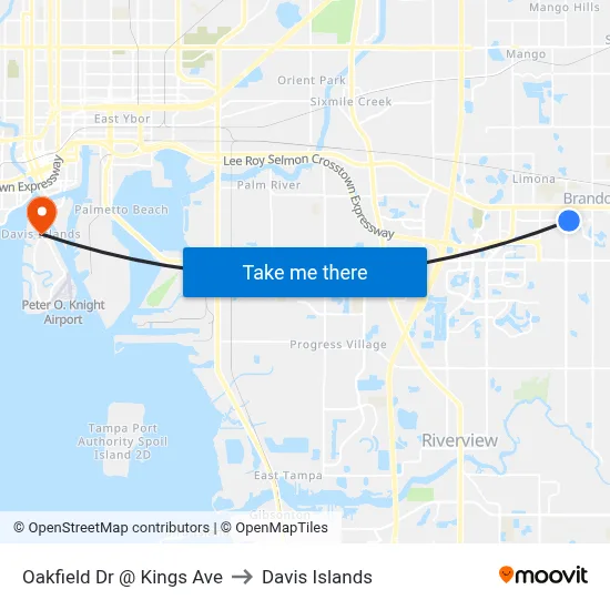 Oakfield Dr @ Kings Ave to Davis Islands map