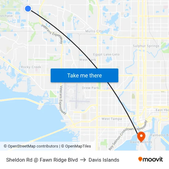 Sheldon Rd @ Fawn Ridge Blvd to Davis Islands map