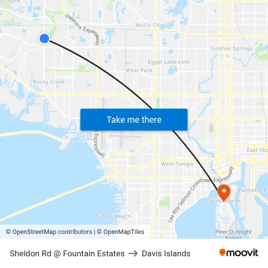 Sheldon Rd @ Fountain Estates to Davis Islands map