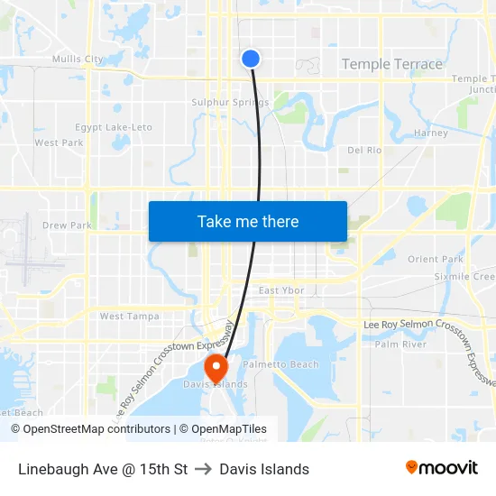 Linebaugh Ave @  15th St to Davis Islands map