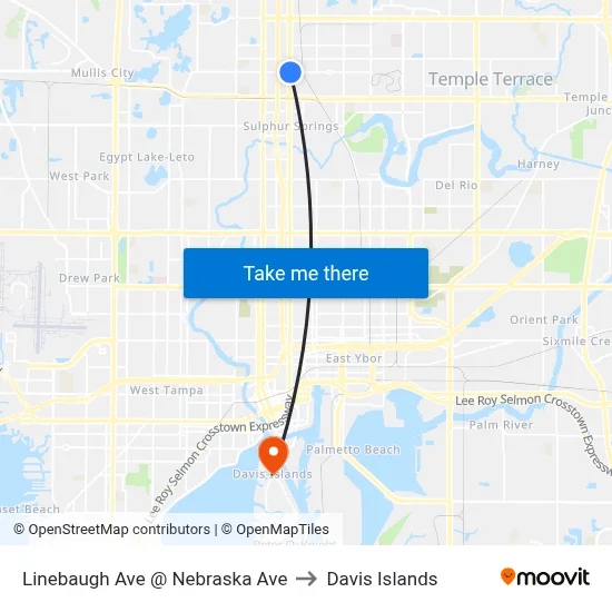 Linebaugh Ave @ Nebraska Ave to Davis Islands map
