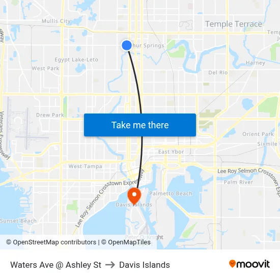 Waters Ave @ Ashley St to Davis Islands map