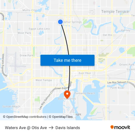 Waters Ave @ Otis Ave to Davis Islands map