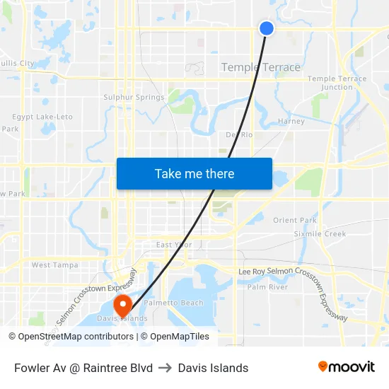 Fowler Av @ Raintree Blvd to Davis Islands map