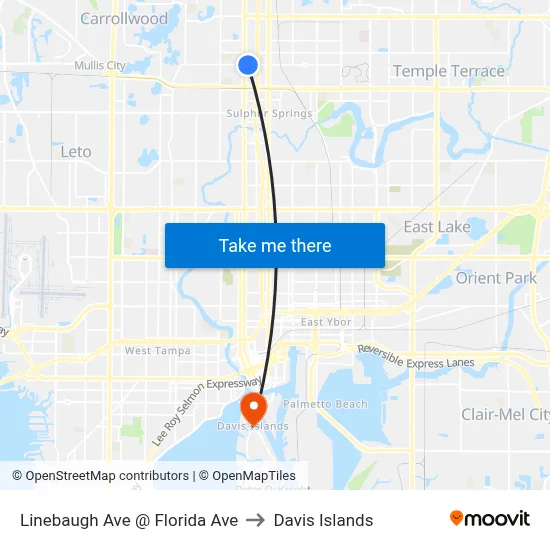 Linebaugh Ave @ Florida Ave to Davis Islands map