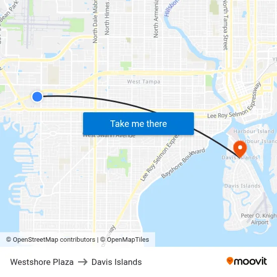 Westshore Plaza to Davis Islands map